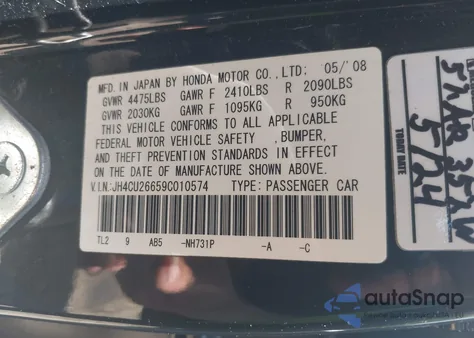 2009 Acura Tsx from USA, damaged, VIN JH4CU26659C010574